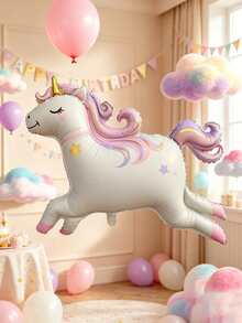 1pc 93cm Large Squinting Running Cartoon Unicorn Foil Balloon, Matte Color, Suitable For Party Decoration - View 1