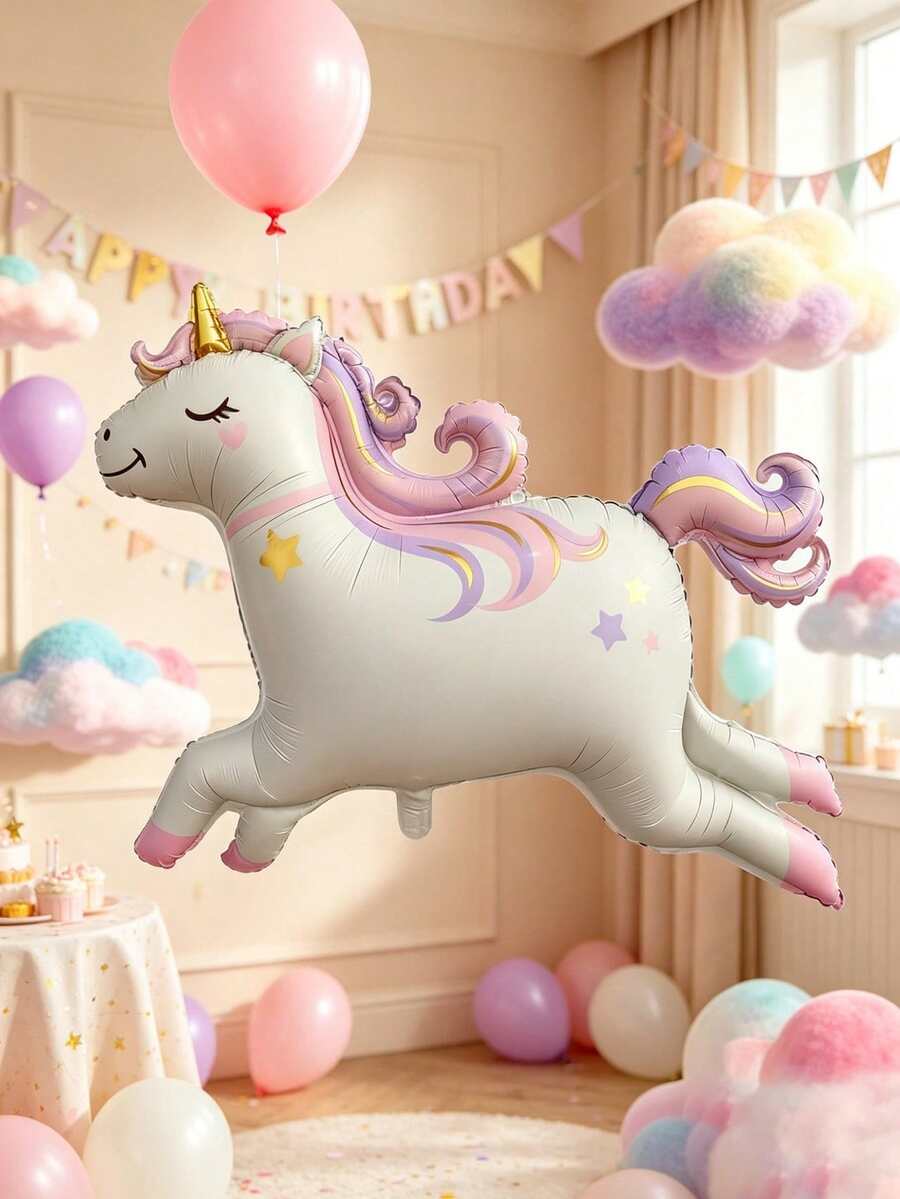 1pc 93cm Large Squinting Running Cartoon Unicorn Foil Balloon, Matte Color, Suitable For Party Decoration - View 1