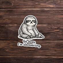 1PC Grumpy Sloth "Go Away. I'm Introverting." Sticker, Introvert Meme Vinyl Decal, Funny Anti‑Social Quote, Waterproof Sticker For Laptop, Water Bottle, Car, Phone Case - Multi-color - View 2