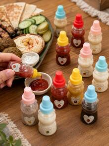 12/6/4/2pcs Bear-Shaped Squeeze Bottles, Sauce Dispenser, Portable Condiment Container, Lunch Box Accessory, Kitchen Gadget, Suitable For Ketchup, Honey, Salad Dressing, Chili Sauce - Multicolor - View 8