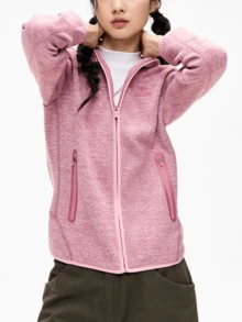 CAMEL CROWN Jaket Fleece Outdoor Wanita dengan Kerah Tegak, Tahan Angin, Pemanas, Hangat, dan Lapisan Dalam Anti-Statis - Bubuk bunga peony - View 3