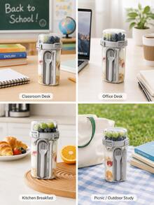 Leak-Proof Double-Layer Salad Box With Fork And Spoon, Detachable Portable Food Cup, Suitable For School, Lunch, Yogurt, Travel, Camping Tent Accessories, Travel Essentials Holiday - Multicolor - View 11