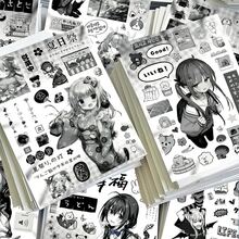 8pcs Black & White Collage Girl Diary Cut-Out Stickers Mushroom Bento Healing Food Packaging Material Waterproof Decals - Multicolor - View 3