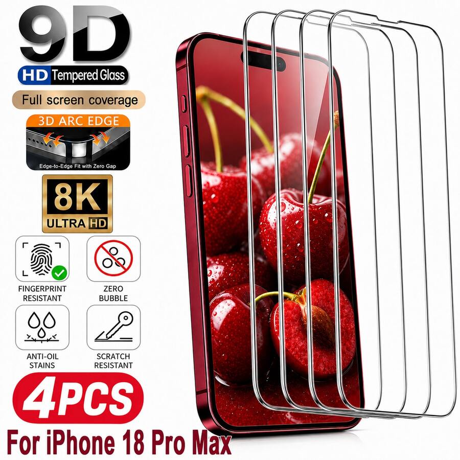 4PCS 9H Tempered Glass Screen Protector Compatible With Iphone 17/17 Pro/17 Pro Max/17 Air/16e/16/16 Plus/16 Pro/16 Pro Max/15/15 Plus/15 Pro/15 Pro Max/14/14 Plus/14 Pro/14 Pro Max/13/13 Pro/13 Pro Max/12/12 Pro Max/11/XR/XS/XS Max, Ultra HD Clear, Full Coverage, Anti-Scratch, Anti-Fingerprint, Bubble-Free Easy Install, Sensitive Touch, Case Friendly - Clear - View 1