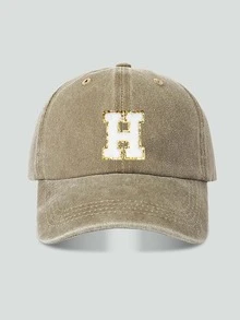 1pc Unisex Vintage Washed Baseball Cap A-Z Letter Print Pattern, Multiple Vintage Colors Available, Soft Texture Adjustable Dad Hat - Khaki - View 29