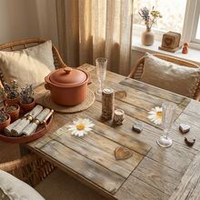 1/4/6pcs Autumn Series Daisy Heart Wood Grain Pattern Printed Placemats, Heat-Resistant Table Mat For Home Kitchen/Dining Table Protection, Kitchen Table Party Scene Decoration - Multicolor - View 4