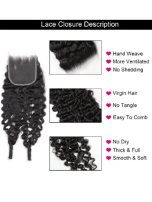 4x4 Lace Closure Burmese Curly Transparent Lace Closure Brazilian Virgin Human Hair Closure Free Part Pre Plucked With Baby Hair Natural Black Closure Human Hair 18 Inch - SNatural - View 8