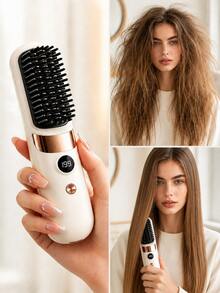 1800mAh USB Rechargeable Wireless Hair Straightening Brush, Portable Travel Electric Straightener Brush With Anti-Scald Quick Heat - Multicolor - View 2