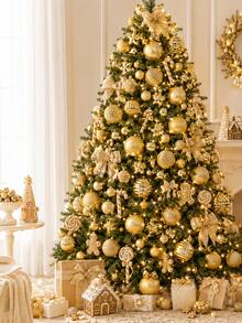 44pcs Gold Christmas Ball Ornaments, 3cm And 6cm Mixed Sizes, Including Matte, Mirror, Striped, Woven, Embossed And Star Patterns, Elegant Hanging Decorations For Christmas Tree, Suitable For Christmas Party, Wedding, Holiday Home, Fireplace And Wreath Decor - Gold - View 5