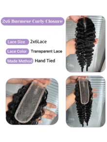 2x6 Lace Closure Burmese Curly Transparent Lace Closure Brazilian Virgin Human Hair Closure Free Part Pre Plucked With Baby Hair Natural Black Closure Human Hair 18 Inch - SNatural - View 2