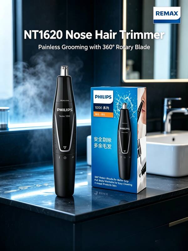 PHILIPS Recortador de vello nasal NT1620: cuchilla giratoria de 360° para un corte rápido; mango texturizado para un mejor agarre; totalmente lavable para una limpieza fácil; cuchilla redondeada que no dañará tu piel.