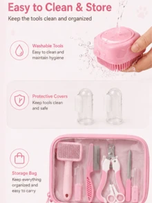 1 Set Pet Grooming Kit, Includes Pet Nail Clipper And File, Flea Comb, Pet Shampoo Brush, Pet Deshedding Brush And Silicone Toothbrush - Multicolor - View 8