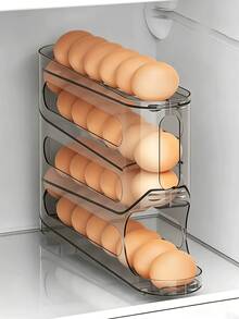 Minimalist Transparent Gray 4-Tier Egg Storage Box, PP Plastic Automatic Rolling Egg Dispenser Organizer Rack, Large Capacity Slide-Rail Refrigerator Kitchen Home Daily Food Storage Rack - Multicolor - View 12