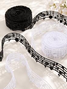 2 Yards Black & White Music Symbol Pattern Lace Ribbon Roll - Decorative Ribbon For Making Bows, Suitable For DIY Hair Accessories And Ribbon Bow Making, Also Can Be Used As Elegant Birthday Gift Ribbon And Wedding Ribbon For Gift Wrapping And Sewing Crafts - Music Symbol - View 6