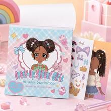 1pc Dress-Up Stickers, 12 Different Styles Of Girls, Cartoon Creative Dress-Up Stickers, Beautiful Cute Cartoon Scene Decoration Dress-Up Show Educational Toy For Girls - Mixed - View 2