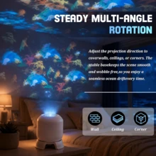 360° Rotating Ocean World Projector Night Light, Dynamic Under‑Sea Animal LED Projection Lamp, Adjustable Brightness USB Powered Projector Light, For Bedroom Living Room Party Holiday Home Decoration, Perfect Holiday Gift - White - View 8
