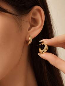 1 Pair Hoop Earrings, 304 Stainless Steel Gold Rhinestone Chunky C-Shaped Hoops, Party Wedding For Women, Statement Jewelry Gift Diamond Earrings Halloween Women's Earrings - Sparkling Diamond Earrings - View 2