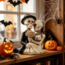 Skeleton Couple Statue - Gothic Bride And Groom Figurines For Indoor/Outdoor Display, Home Decor For Halloween Halloween Decor Fall Decor Room Decor - Multicolor - View 14