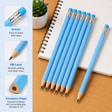 7/14pcs Blue HB Wooden Pencils With Eraser, Triangular Barrel Graphite Writing Pencils, Suitable For Writing, Drawing, Sketching, Office, School And Back To School Stationery - Blue Color - View 4