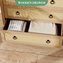 Rattan Chest Of Drawers With Round Handles , Bedroom Storage Unit (Single Item), 3/4 /5/6/7 Tier Natural Woven Storage Cabinet, Large Farmhouse Style Clothing Organizer For Bedroom And Living Room - Wood Color - View 7
