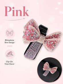 1pc Shiny Rhinestone Bow Car Sun Visor Glasses Holder, Cute Girly Style Car Interior Decor, Universal Eyewear Holder Accessory, Suitable For Female Drivers - A - View 6