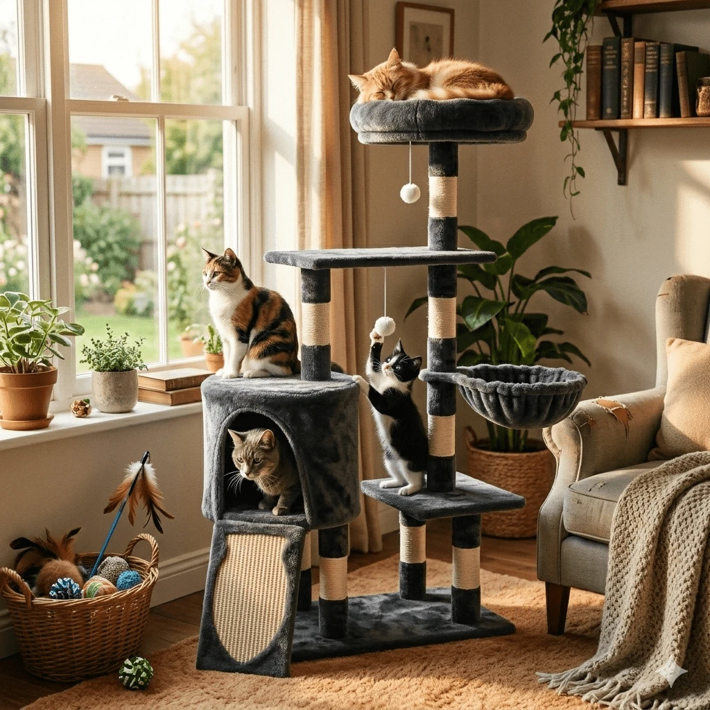 Luxury 5-Tier Cat Tree With Hammock & Condo Tall Plush Activity Centre With Sisal Scratching Posts Stable Base For Indoor Cats - Black - View 1