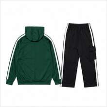 Adidas Three Stripes Hooded Zip-Up Jacket And Pants Set Green - Green - View 2
