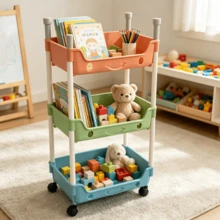 1 pieza Organizador de almacenamiento de aperitivos con estante de pie, carrito móvil de varias capas para juguetes y almacenamiento del hogar (color aleatorio) - Multicolor - Ver 1