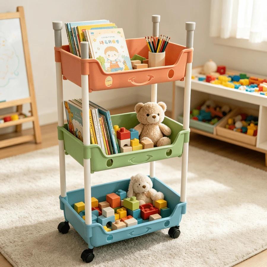 1 pieza Organizador de almacenamiento de aperitivos con estante de pie, carrito móvil de varias capas para juguetes y almacenamiento del hogar (color aleatorio) - Multicolor - Ver 1