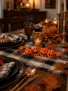 1pc Jack Pumpkin Statue, Cute & Quirky Halloween Pumpkin Statue Set, Funny Expression, Desktop Fireplace Mantel Bookshelf Autumn Home Party Decoration - Classic - View 4