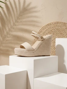 CAJUNI Women Minimalist Espadrille Apricot Wedge Slide Sandals,Spring Summer Outfits - Apricot - View 2
