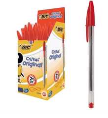 BIC Crystal Ballpoint Pen, Transparent Body, Oil-Based Ink, 1.0mm Round Tip, Box Of 50 Units, Blue, Black, Red, Green (Choose One) - Trusted Quality, World's Most Known Brand - RED - View 1