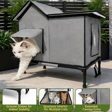 1PC Weather-Resistant Outdoor Cat House With Detachable Elevated Frame, Waterproof 600D Oxford Fabric, Thermal Reflective Aluminum Foil & Transparent Viewing Window For Garden Patio Use, For Multi-Cat Families, All-Weather Durable & Comfortable - L - View 4