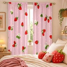 2 Pieces Of High-Definition Pink Strawberry Heart Pattern Decorative Curtains. Durable And Not Prone To Fading. Hang With Rod Bag. Suitable For Bedroom And Living Room As Decorative Curtains For The Home. - Multicolor - View 10