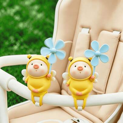 Creative Cute Bee & Pig Windmill Hanging Ornament, PVC Material (Silicone Strap/No-Trace Sticker), 2 Styles Available, Suitable For Bicycle, Electric Scooter, Motorcycle, Car Interior Decoration