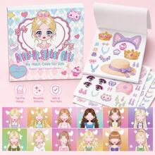 12 Styles Girls Dress-Up Stickers, Cartoon Creative Outfit Stickers, Beautiful Cute Cartoon Scene Decoration Dress-Up Show Educational Toy For Girls - Mixed - View 3