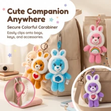 Gantungan Kunci Boneka Beruang Care Bears 15cm dengan Topi Kelinci, Hiasan Ransel Boneka Beruang Lucu, Boneka Plush Motif Pelangi, Hadiah Ulang Tahun dan Natal, Dekorasi Kamar Anak - MultiWarna - View 5