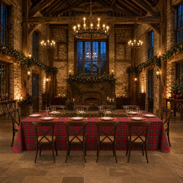 1pc Thickened Plaid Tablecloth With Ruffled Edge, Suitable For Christmas And Autumn Home Decor, Red And Green Dual-Color Christmas Tablecloth, Suitable For Holiday Dinner, Daily Dining Table Arrangement (180g/Sqm)