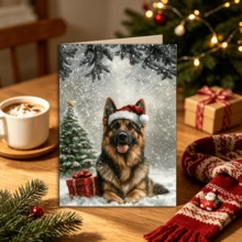 1pc Personalized Christmas Card Featuring A German Shepherd Wearing A Santa Hat, Perfect For All Recipients - Puppy Wearing a Hat - View 4