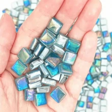 100/200G Iridescent Peacock Blue Glass Mosaic Tiles, Metallic Aurora Square Mosaic Pieces For DIY Arts Crafts, Coaster Decor, Photo Frame & Home Craft Projects - A - View 3