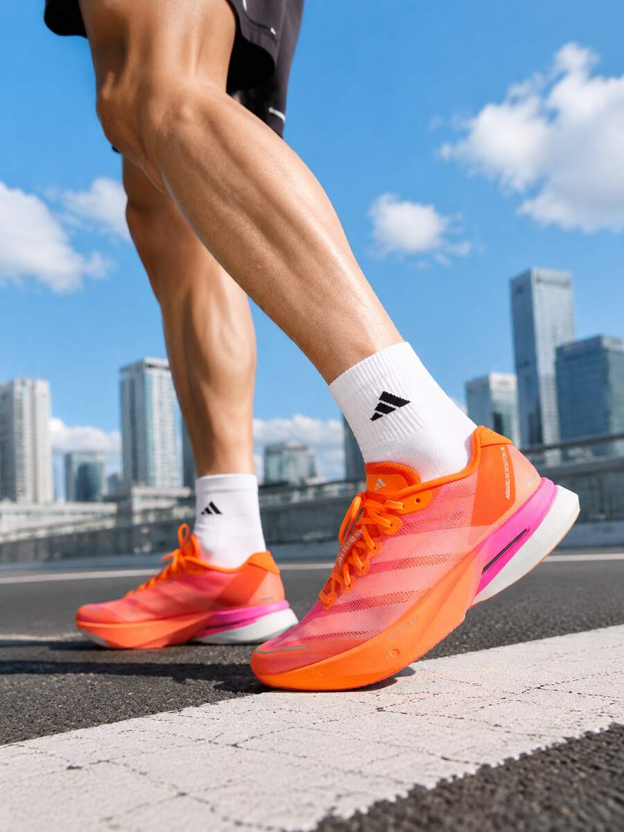 Adidas Men's Women's Running Shoes ADIZERO BOSTON 13 Racing Training Running Shoes Breathable Mesh Upper Athletic Shoes LB8524 - Bright Orange/bright White/glittery - View 1