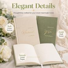 His And Hers Wedding Vow Books, Set Of 2 Linen Hardcover Bride & Groom Notebooks With Bookmark, Lined Pages, For Ceremony & Renewal, Includes Elegant Vow Keepsake Gift Box - Cream & Sage - View 5