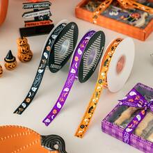 1pc 886in Long 1.5cm Wide Halloween Ghost Pumpkin Ribbed Ribbon, Perfect For DIY Bows, Headbands, Gifts, Flower Bouquets, Baking Packaging, Decoration Webbing - Multicolor - View 2