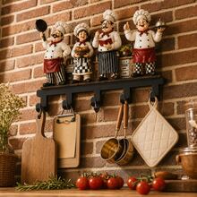2D Vintage Cartoon Chef Decorative Wall Hook, 5-Hook Wall-Mounted Rack For Kitchen Utensils, Keys, Entryway And Wall Decor - View 4