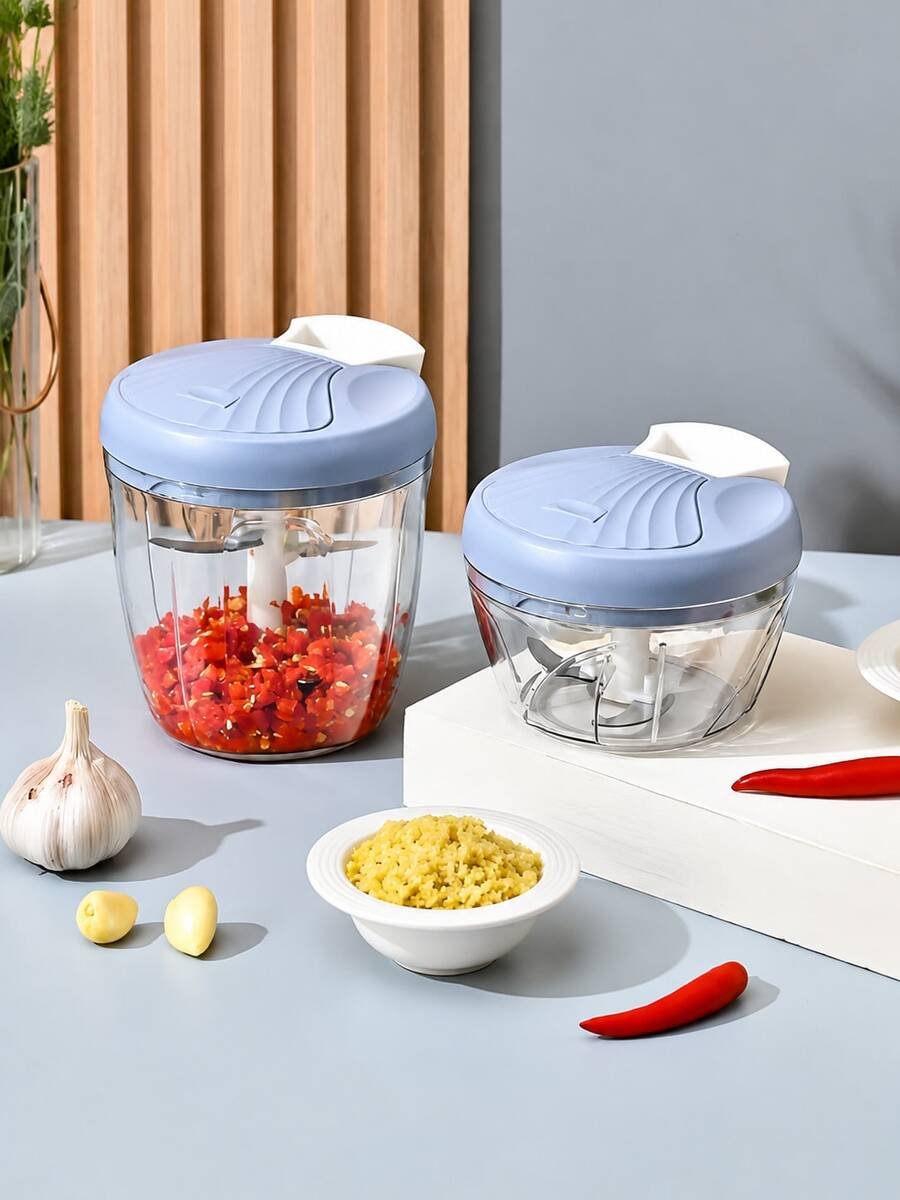 900/500ML Manual Garlic & Vegetable Chopper, Durable Pull-Cord Food Processor, Manual Meat Grinder & Slicer, Suitable For Onion, Ginger, With 1 Textured Metal Lock, 2 Pieces Total