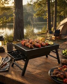 Parrilla Asador Grill Plancha Plegable Portátil  Practica Para Viajes - Negro - Ver 7