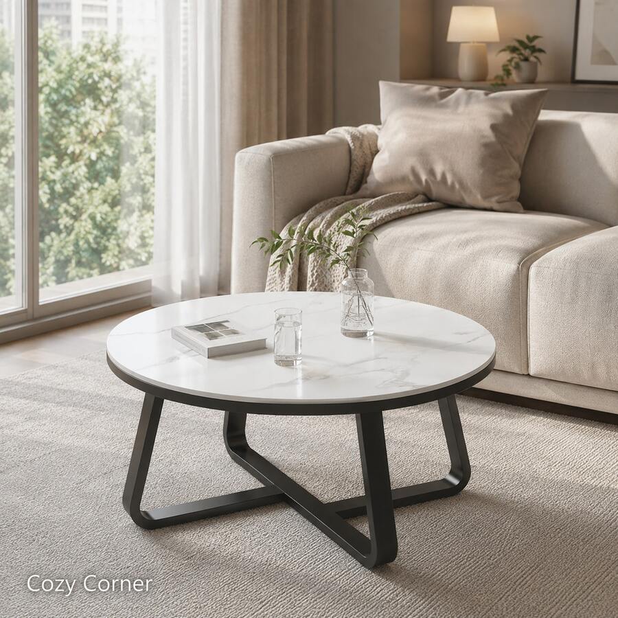Living Room Center Table Round Marble Top, Iron Base Accent Table For Lounge Bedroom, Random Color Sent - Multicolor - View 1