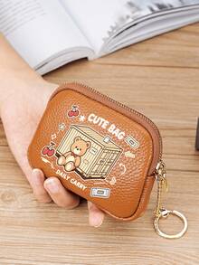 Cute Cartoon Bear Pattern Mini Coin Purse, Multi-Functional PU Leather Keychain Wallet With Card Slots, Portable Change Holder For Daily Use - Multicolor - View 8