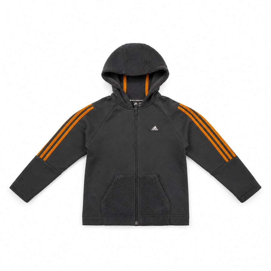Adidas 3-Stripes Fleece-Paneled Full-Zip Hoodie, Dark Charcoal Grey, Unisex - Grey - View 1