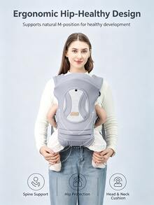 Ergonomic Baby Carrier, Breathable Mesh Design, Anti-Sweat, Reinforced Safety Buckle, Multi-Position Adjustable, Outdoor Baby Carrier - Light Grey - View 7